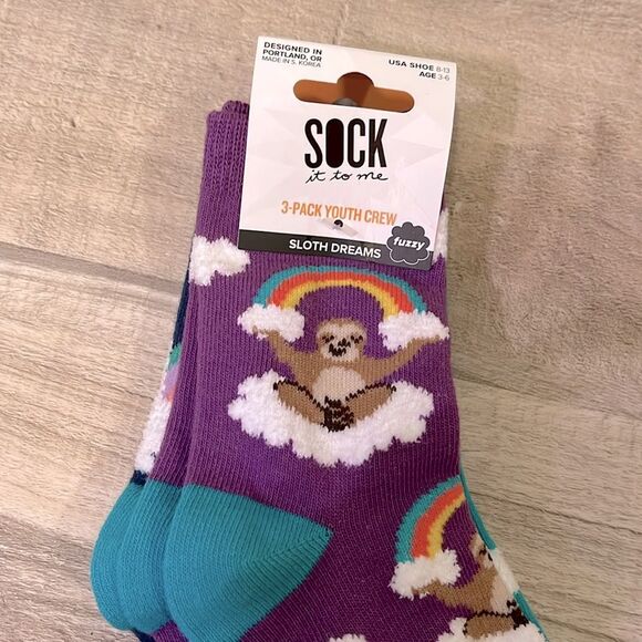 Sock it To Me 3 pack youth age 3-6 Purple and Teal Sloth, Llama and Cloud Socks - Picture 6 of 9